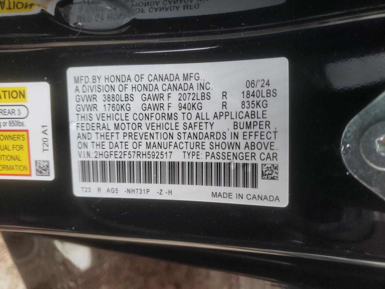 2HGFE2F57RH592517 2024 Honda Civic Sport