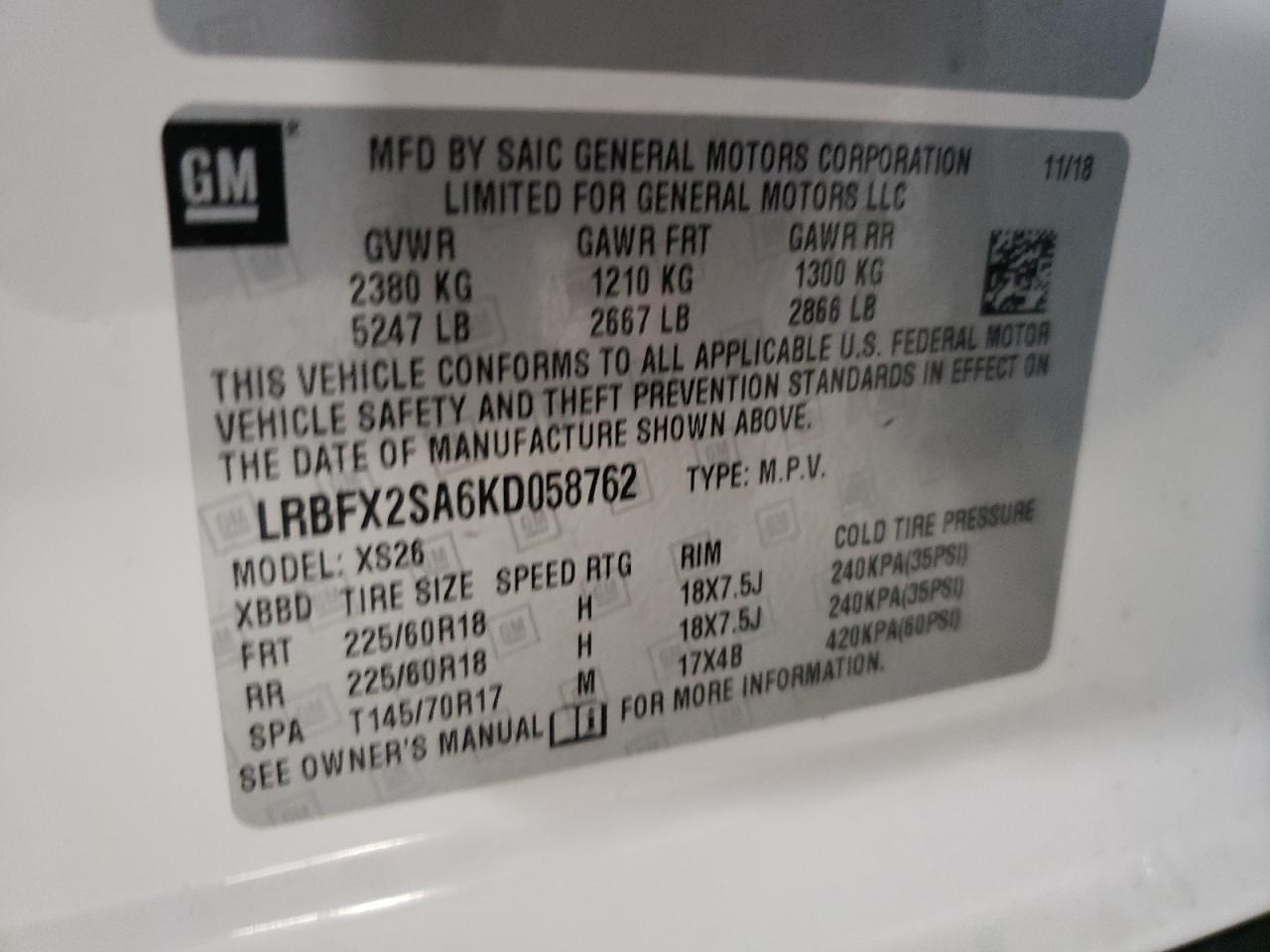 LRBFX2SA6KD058762 2019 Buick Envision Essence