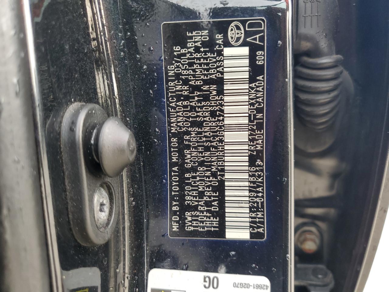 2016 Toyota Corolla L VIN: 2T1BURHE3GC647235 Lot: 73108544