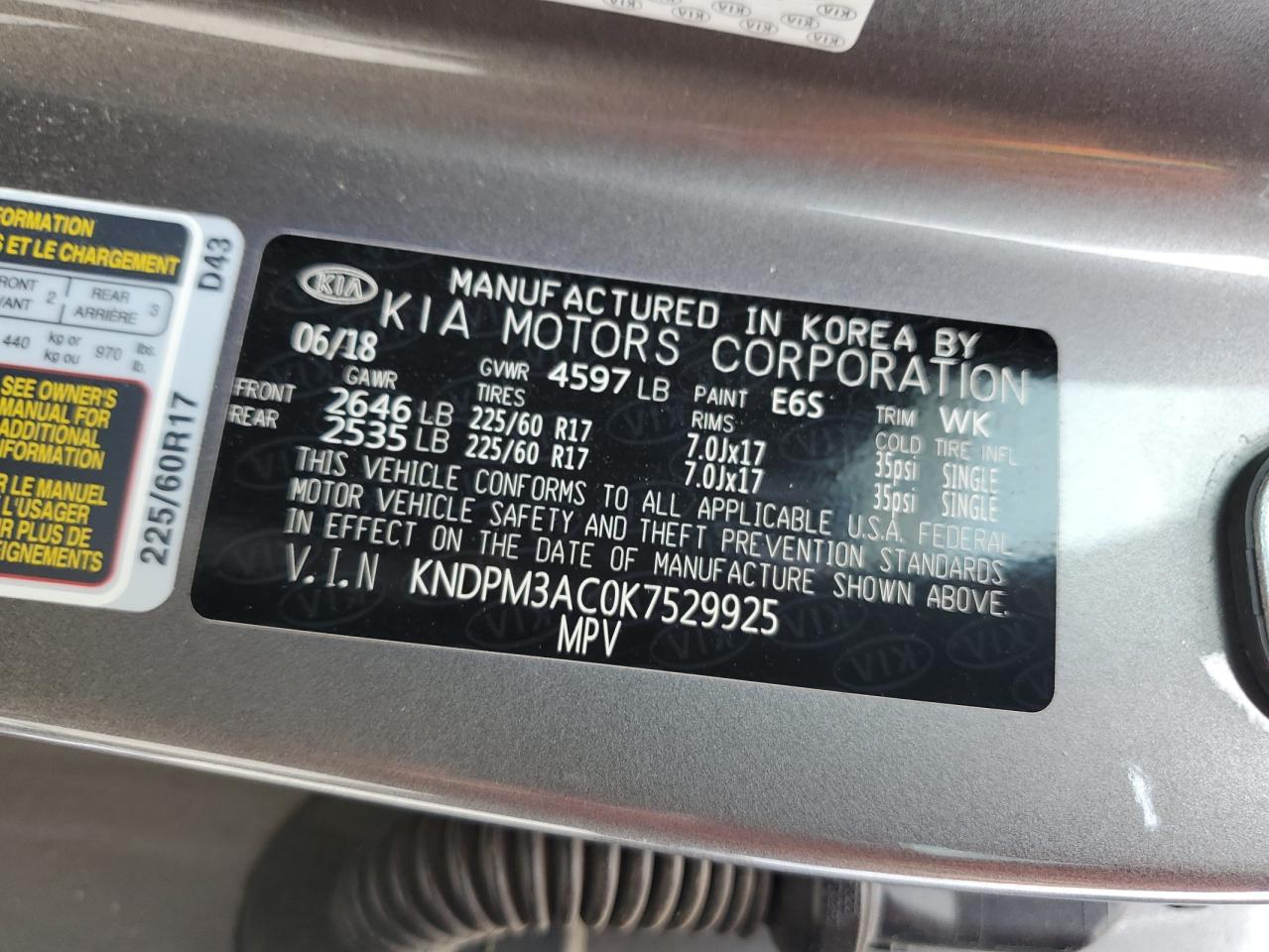 KNDPM3AC0K7529925 2019 Kia Sportage Lx