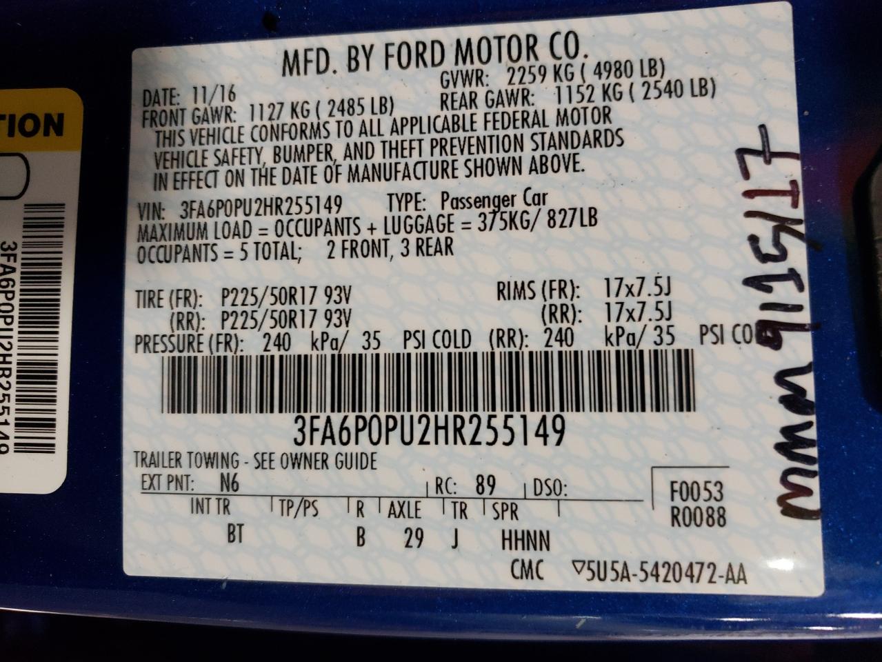 3FA6P0PU2HR255149 2017 FORD FUSION - Image 13