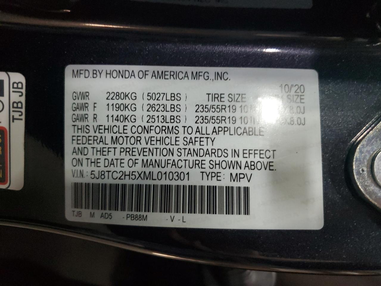 2021 Acura Rdx Technology VIN: 5J8TC2H5XML010301 Lot: 69773754