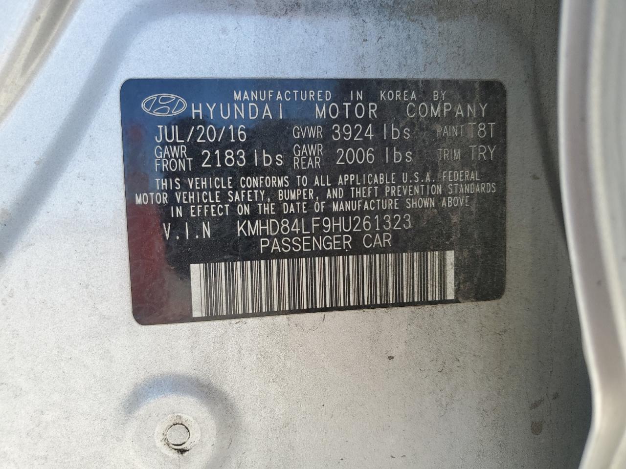 KMHD84LF9HU261323 2017 HYUNDAI ELANTRA - Image 12