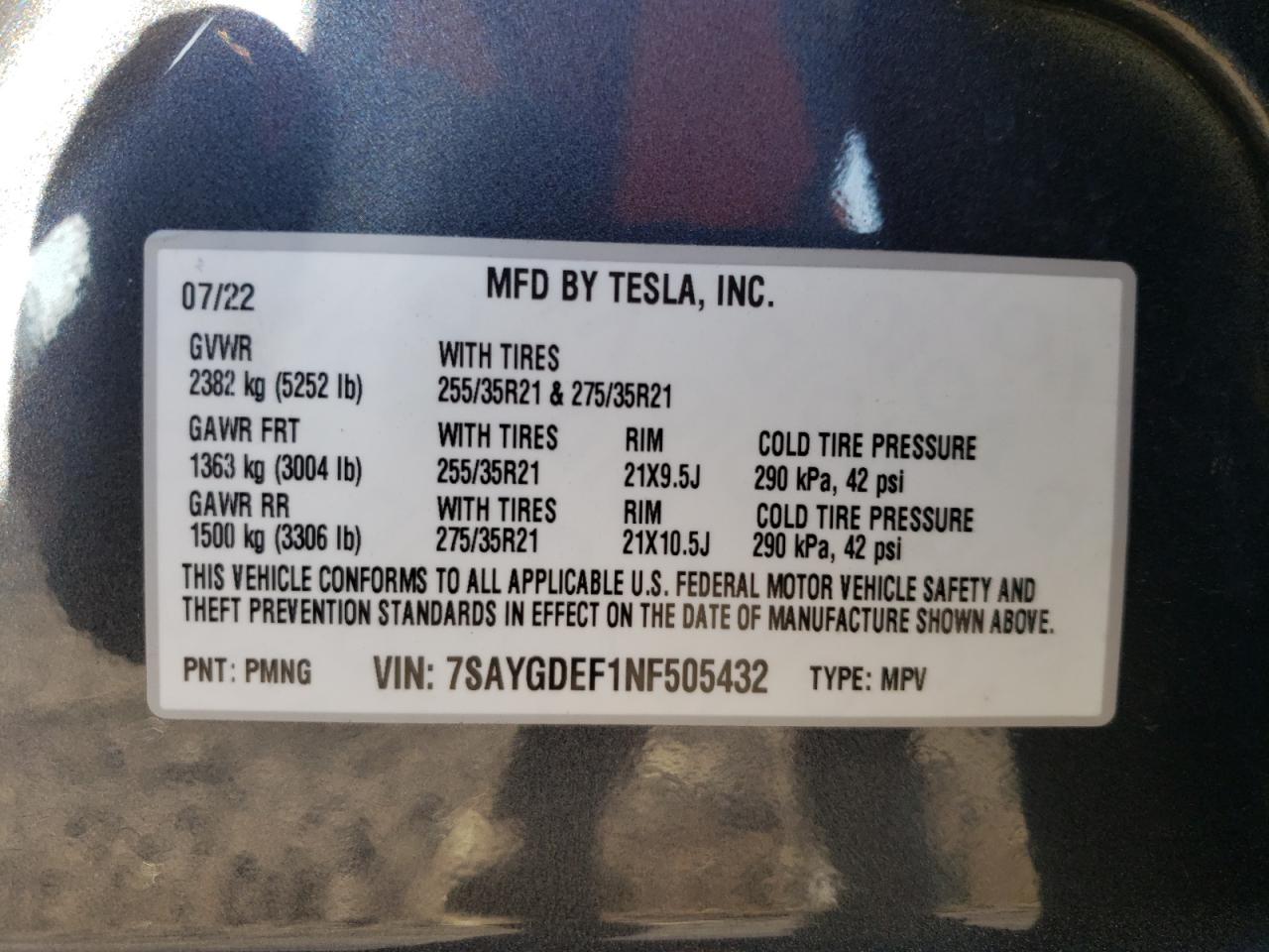 7SAYGDEF1NF505432 2022 Tesla Model Y