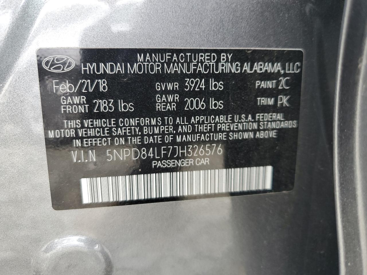 5NPD84LF7JH326576 2018 Hyundai Elantra Sel