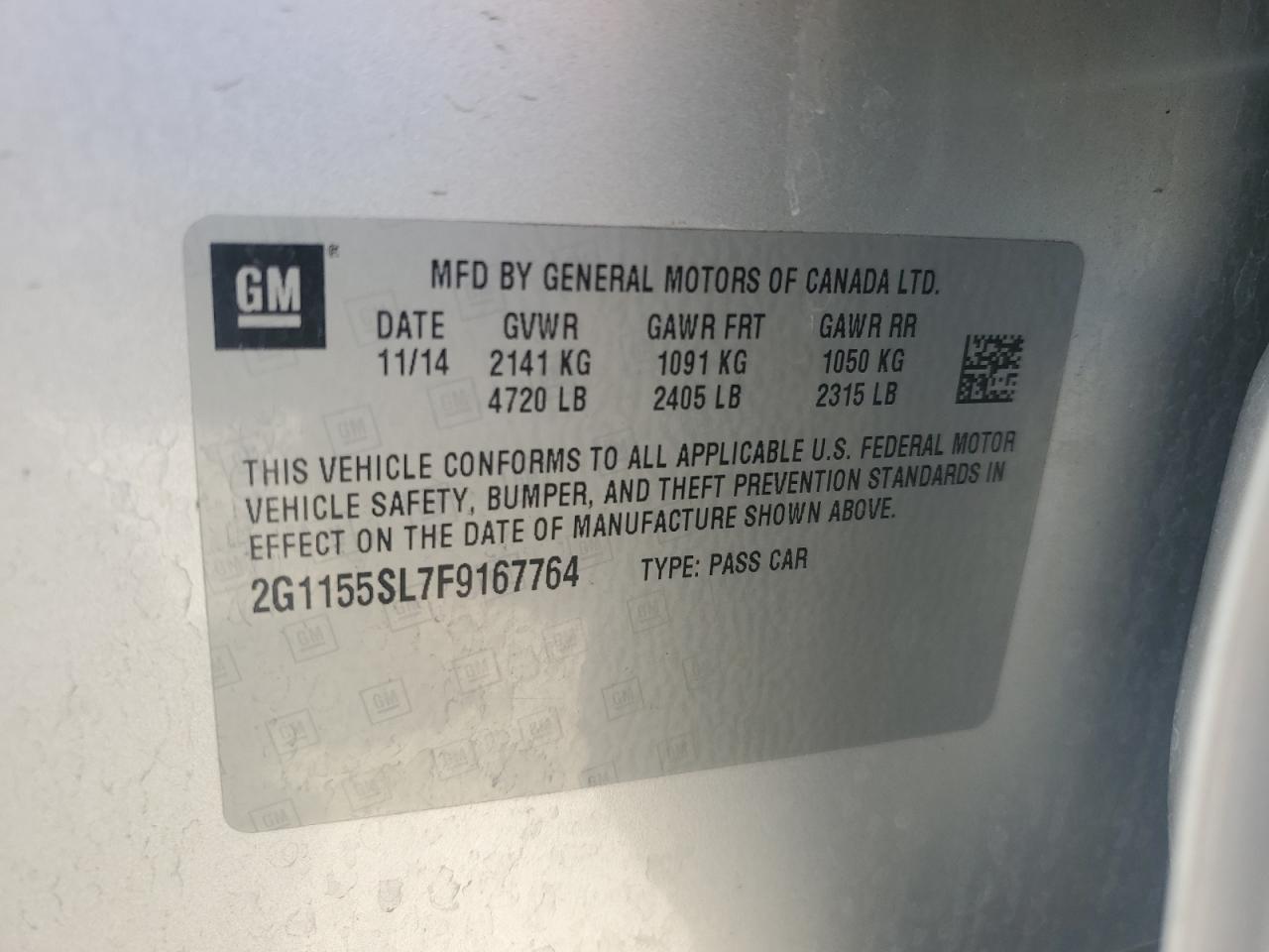 2G1155SL7F9167764 2015 Chevrolet Impala Ltz