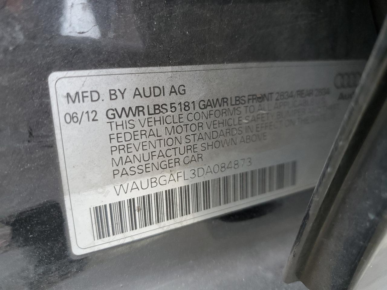 WAUBGAFL3DA084873 2013 Audi S4 Premium Plus