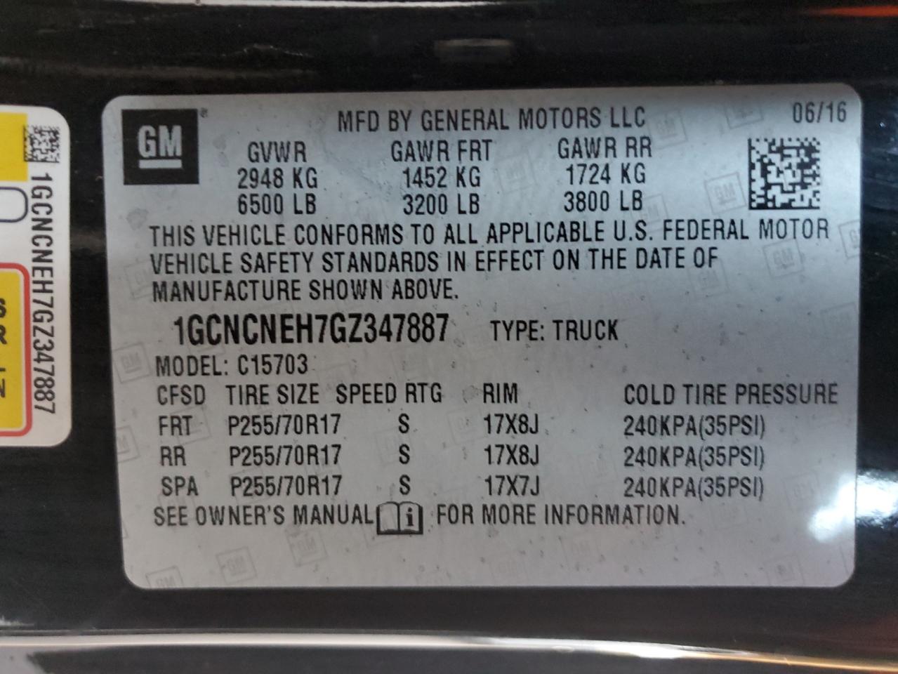 1GCNCNEH7GZ347887 2016 Chevrolet Silverado C1500