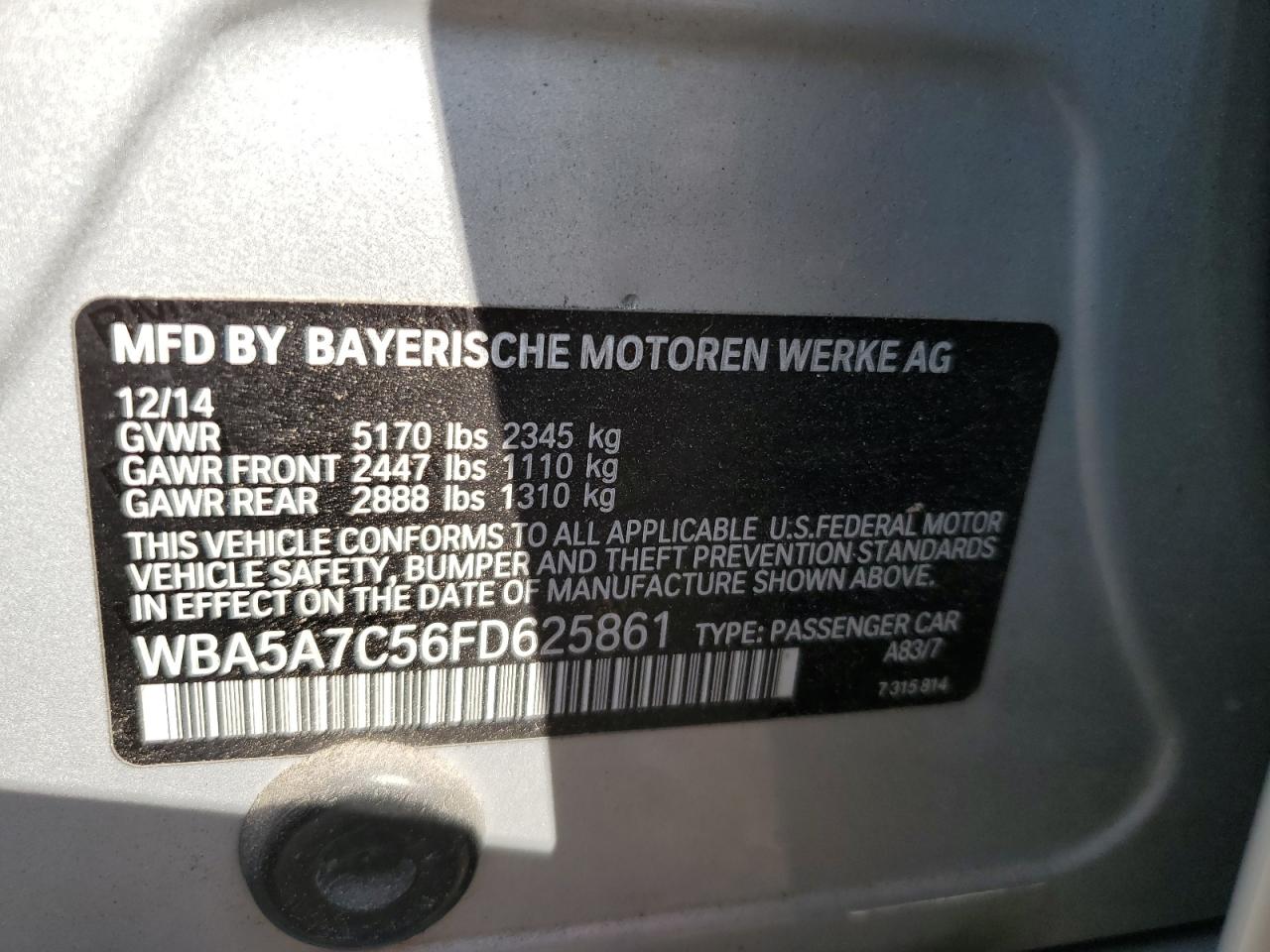 WBA5A7C56FD625861 2015 BMW 528 Xi