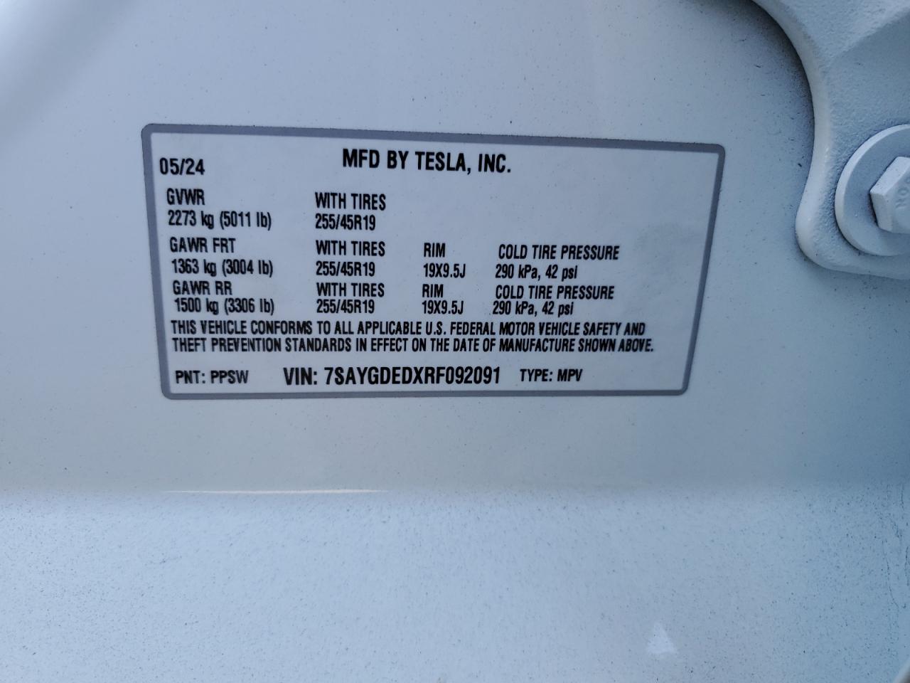 7SAYGDEDXRF092091 2024 Tesla Model Y