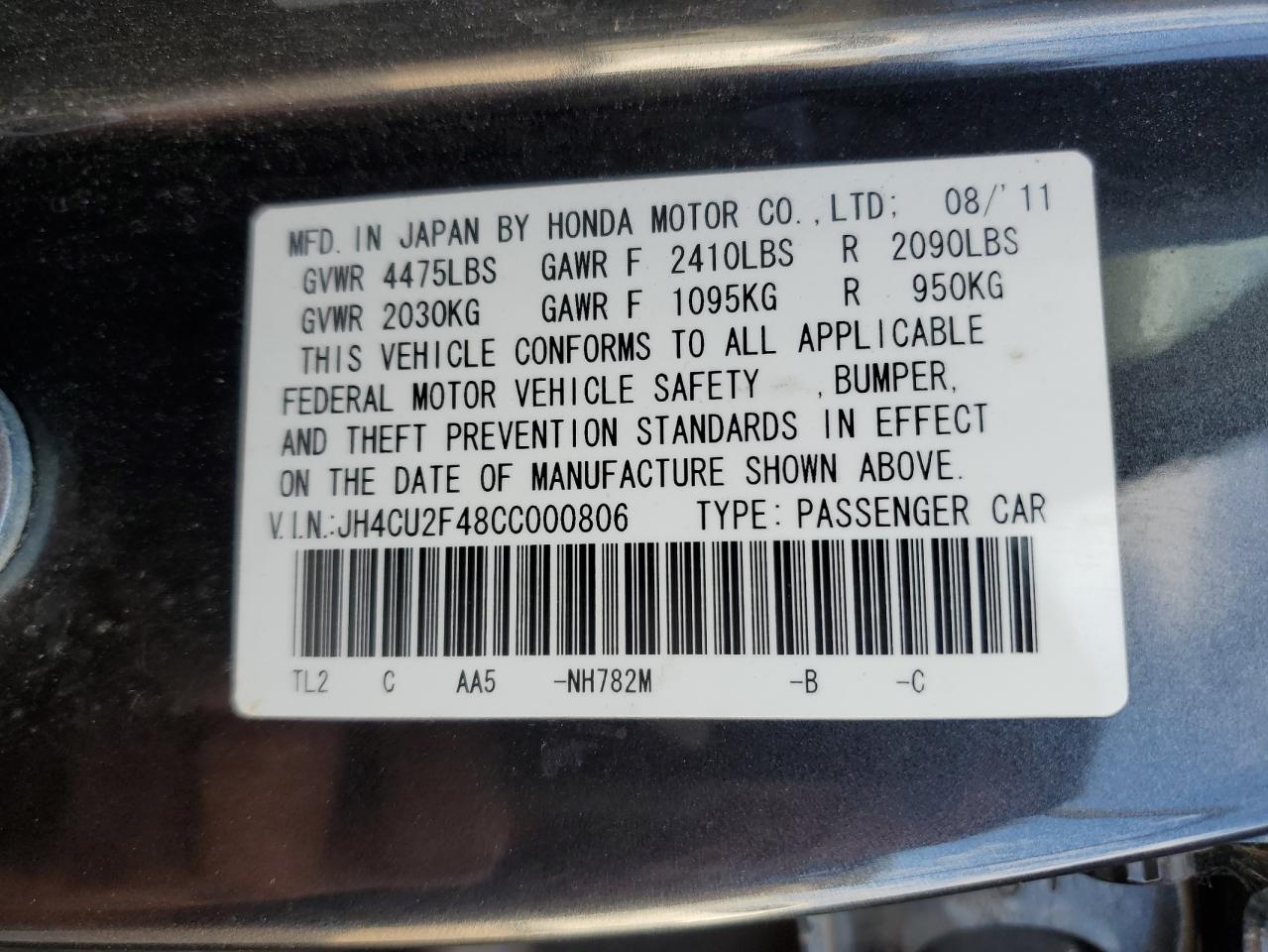 JH4CU2F48CC000806 2012 Acura Tsx