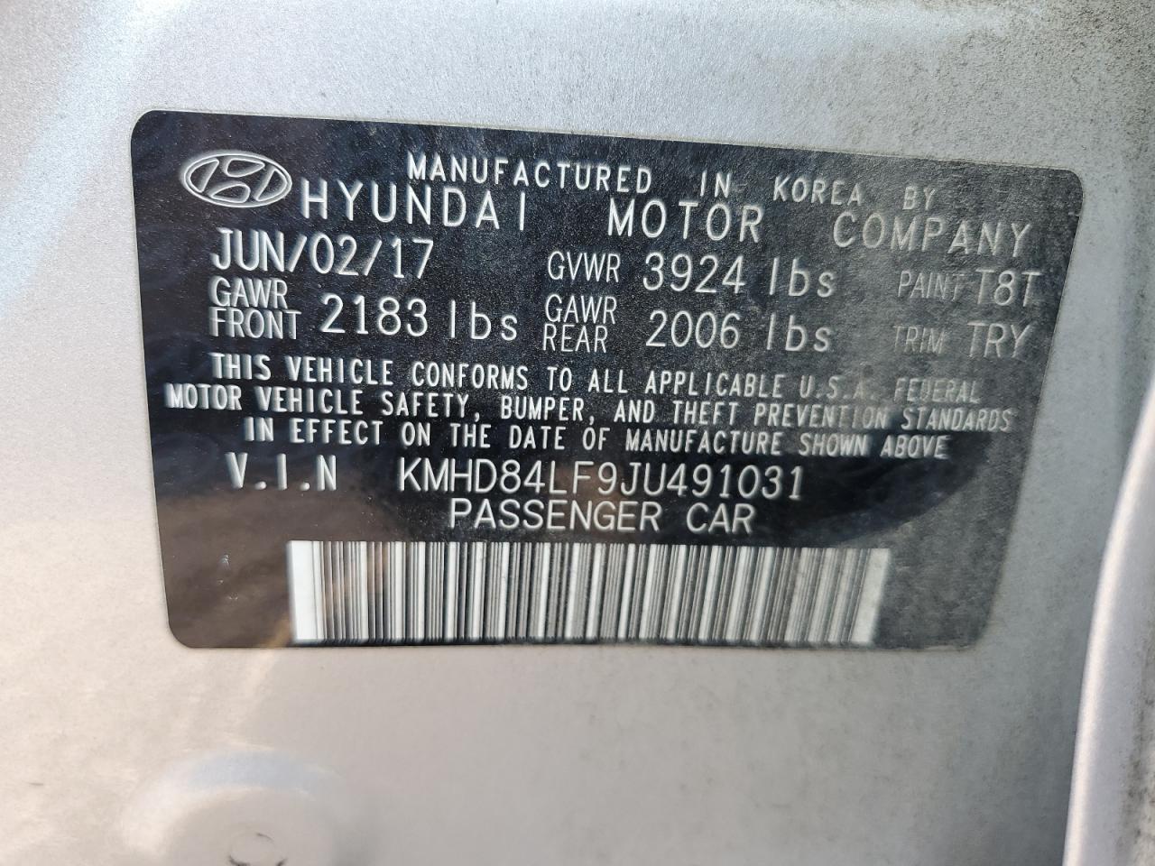 KMHD84LF9JU491031 2018 Hyundai Elantra Sel