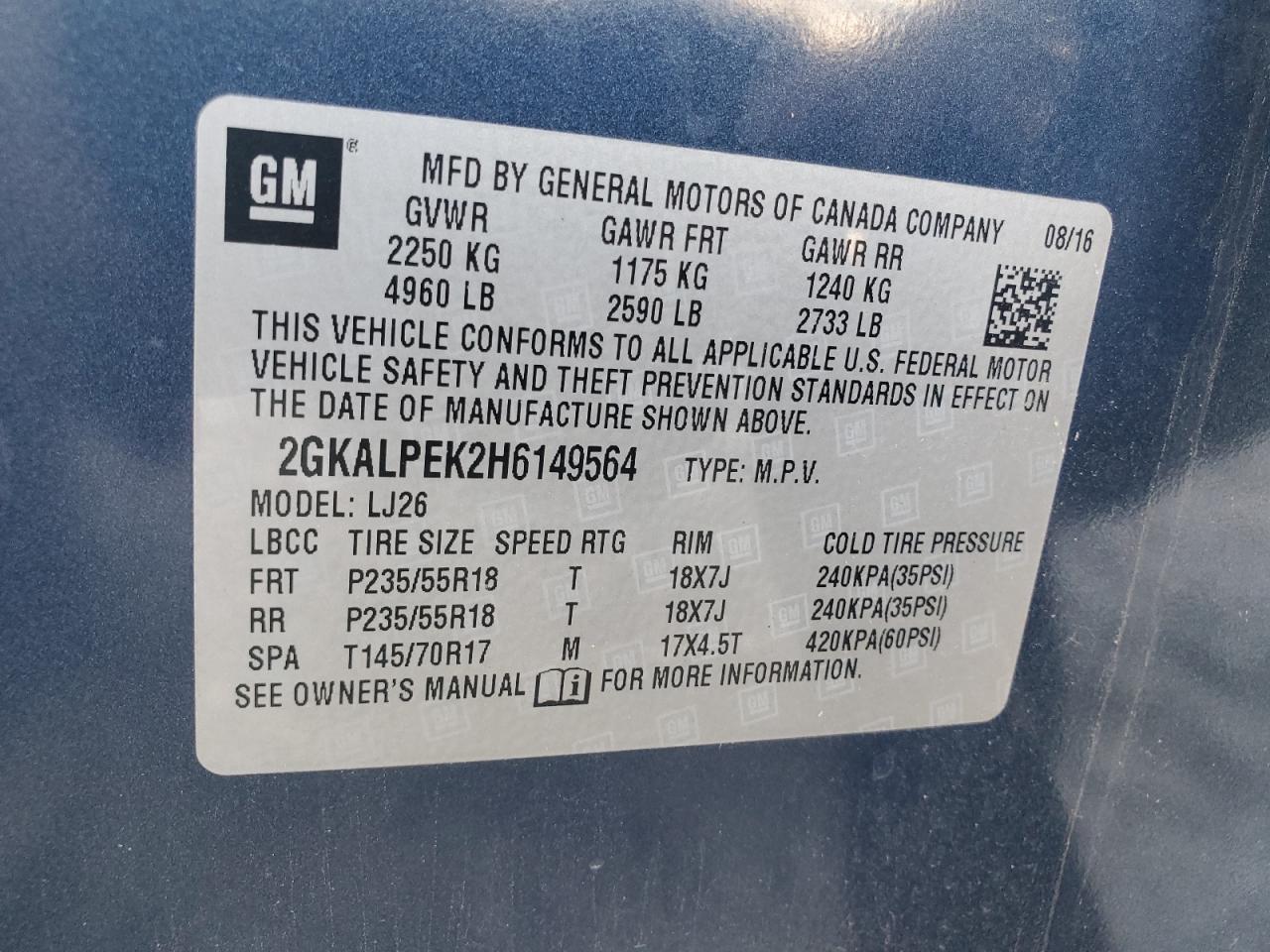 2GKALPEK2H6149564 2017 GMC Terrain Slt