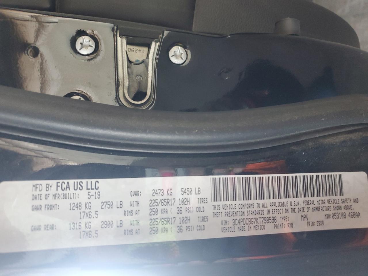 2019 Dodge Journey Se VIN: 3C4PDCBG7KT798596 Lot: 67359474