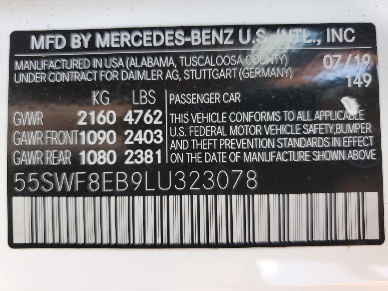 2020 Mercedes-Benz C 300 4Matic VIN: 55SWF8EB9LU323078 Lot: 69740594