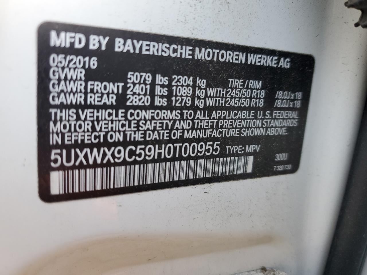 5UXWX9C59H0T00955 2017 BMW X3 xDrive28I