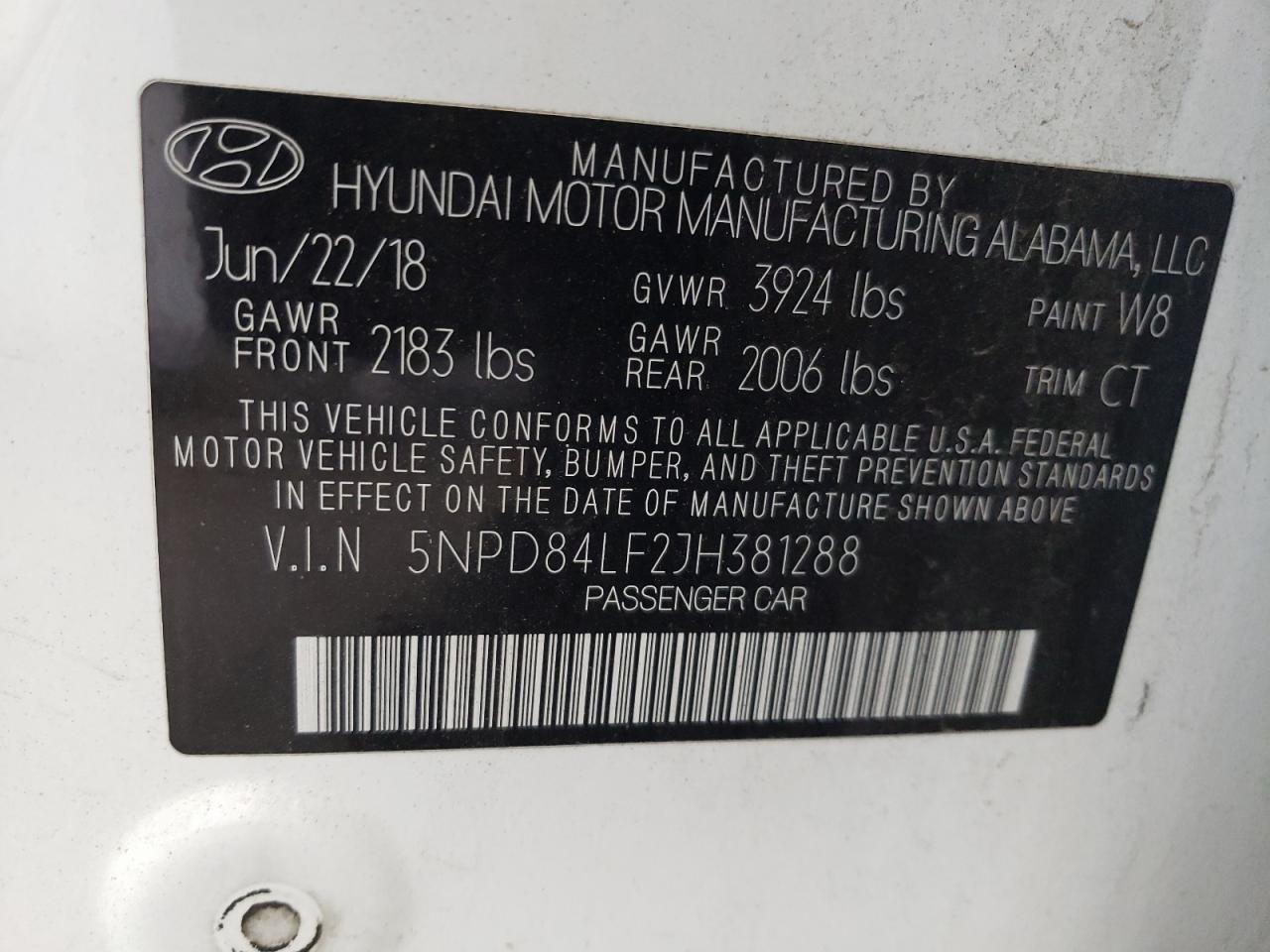 5NPD84LF2JH381288 2018 Hyundai Elantra Sel