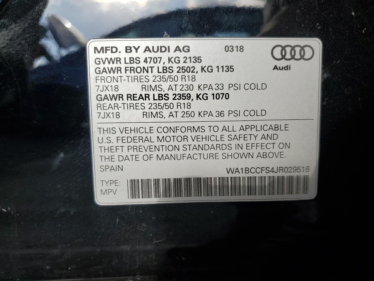 2018 Audi Q3 Premium VIN: WA1BCCFS4JR029518 Lot: 69502604