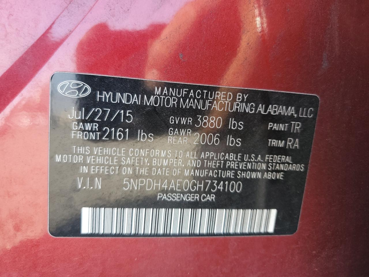 5NPDH4AE0GH734100 2016 HYUNDAI ELANTRA - Image 13