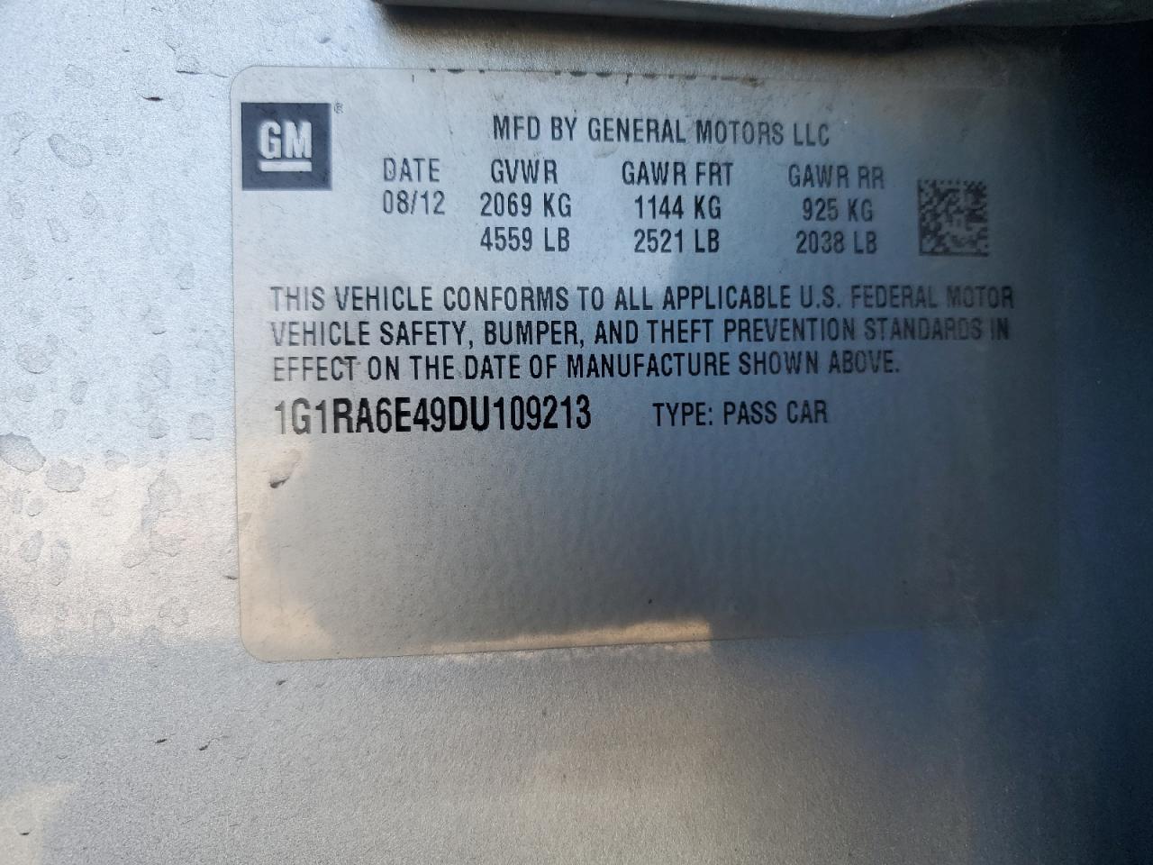 1G1RA6E49DU109213 2013 Chevrolet Volt