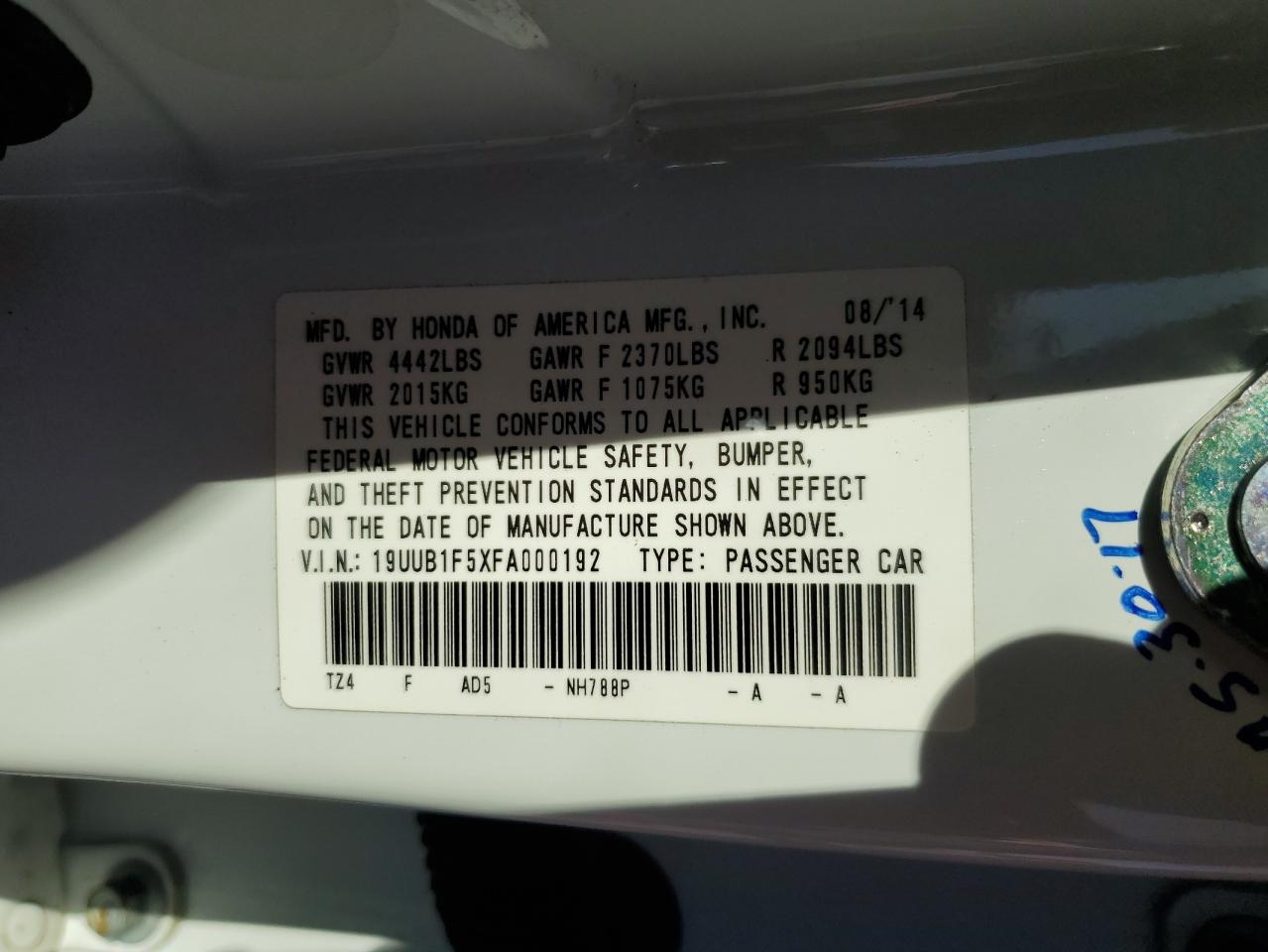 19UUB1F5XFA000192 2015 Acura Tlx Tech