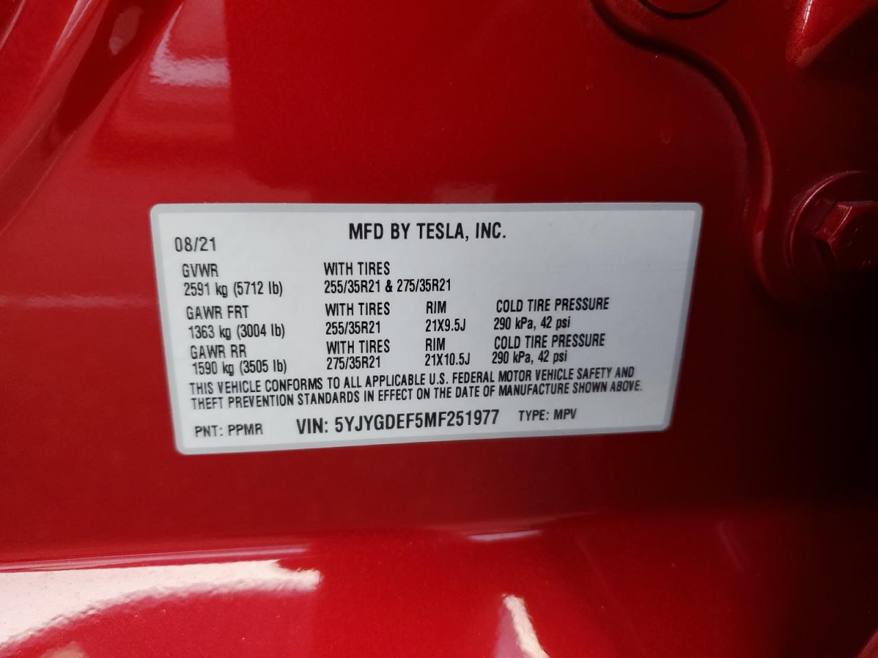 5YJYGDEF5MF251977 2021 Tesla Model Y