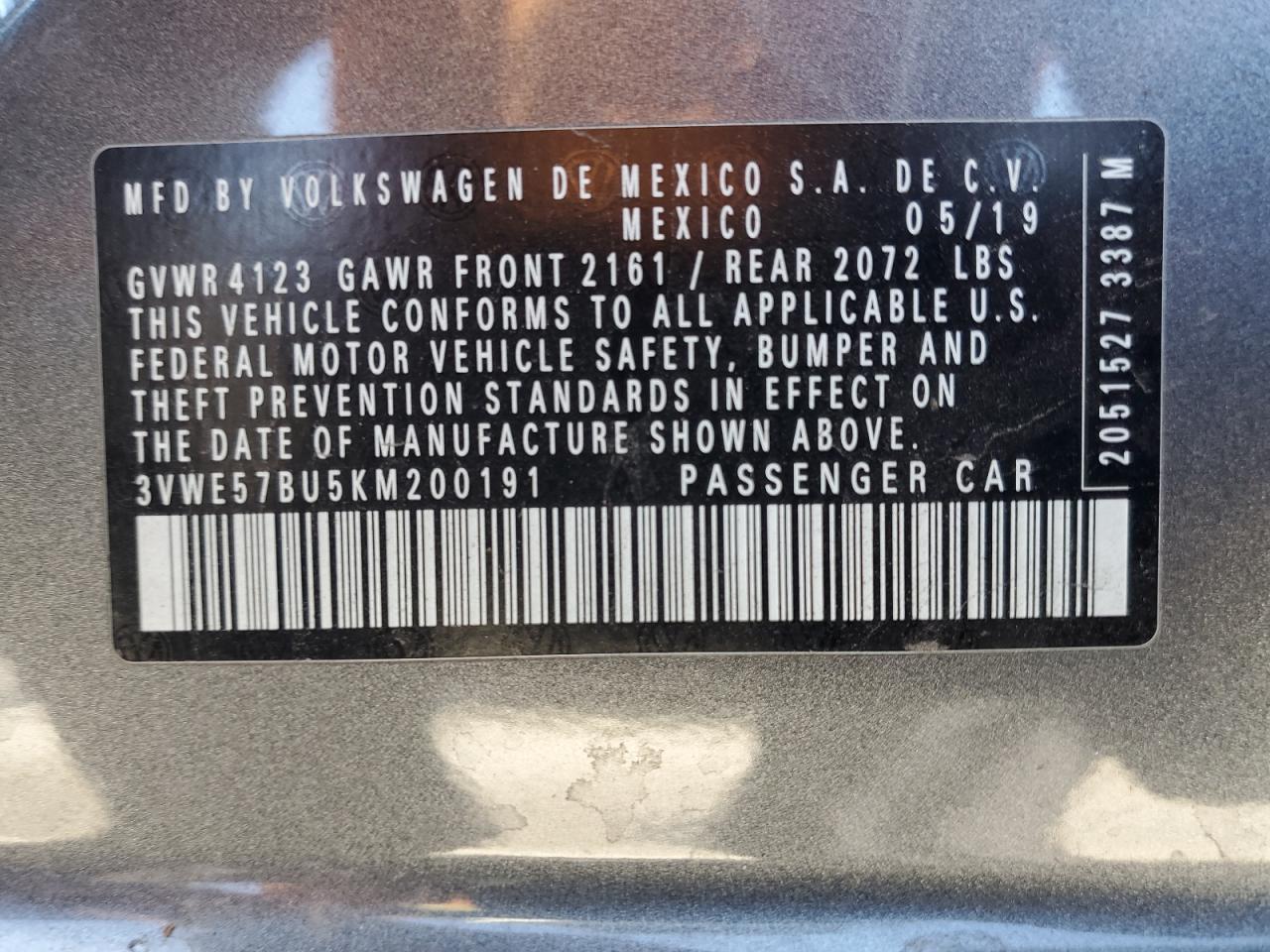 2019 Volkswagen Jetta Sel VIN: 3VWE57BU5KM200191 Lot: 71919914