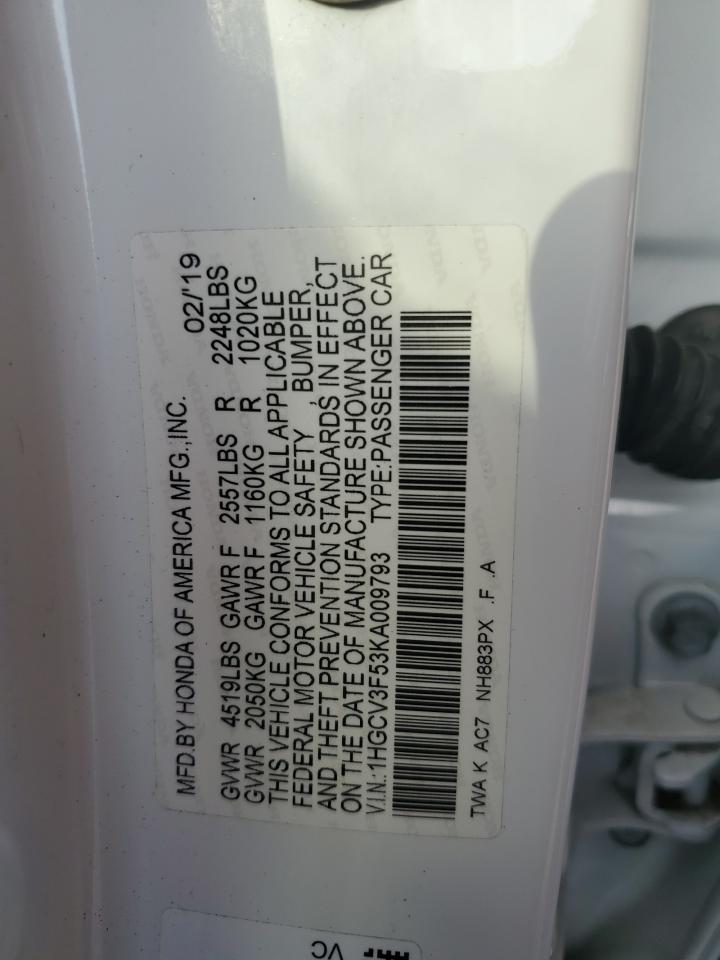 1HGCV3F53KA009793 2019 Honda Accord Hybrid Exl