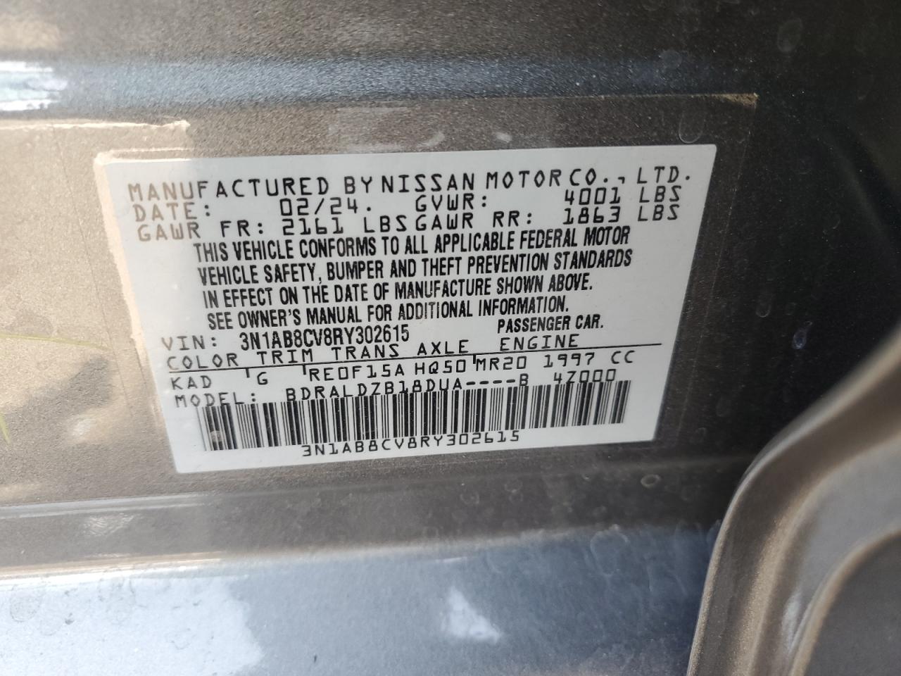 2024 Nissan Sentra Sv VIN: 3N1AB8CV8RY302615 Lot: 72412584