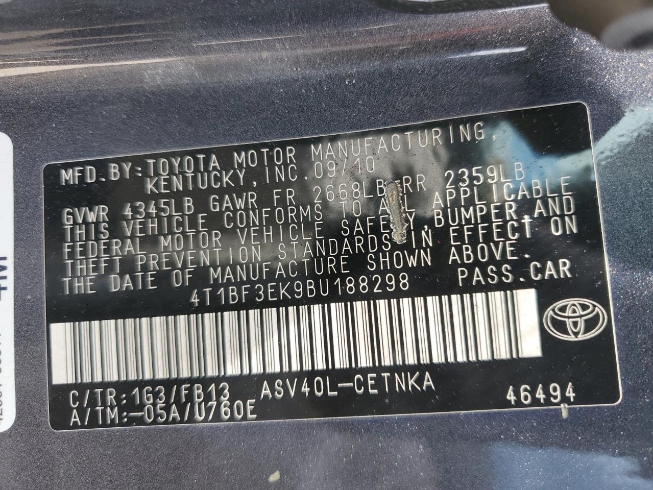 4T1BF3EK9BU188298 2011 Toyota Camry Base