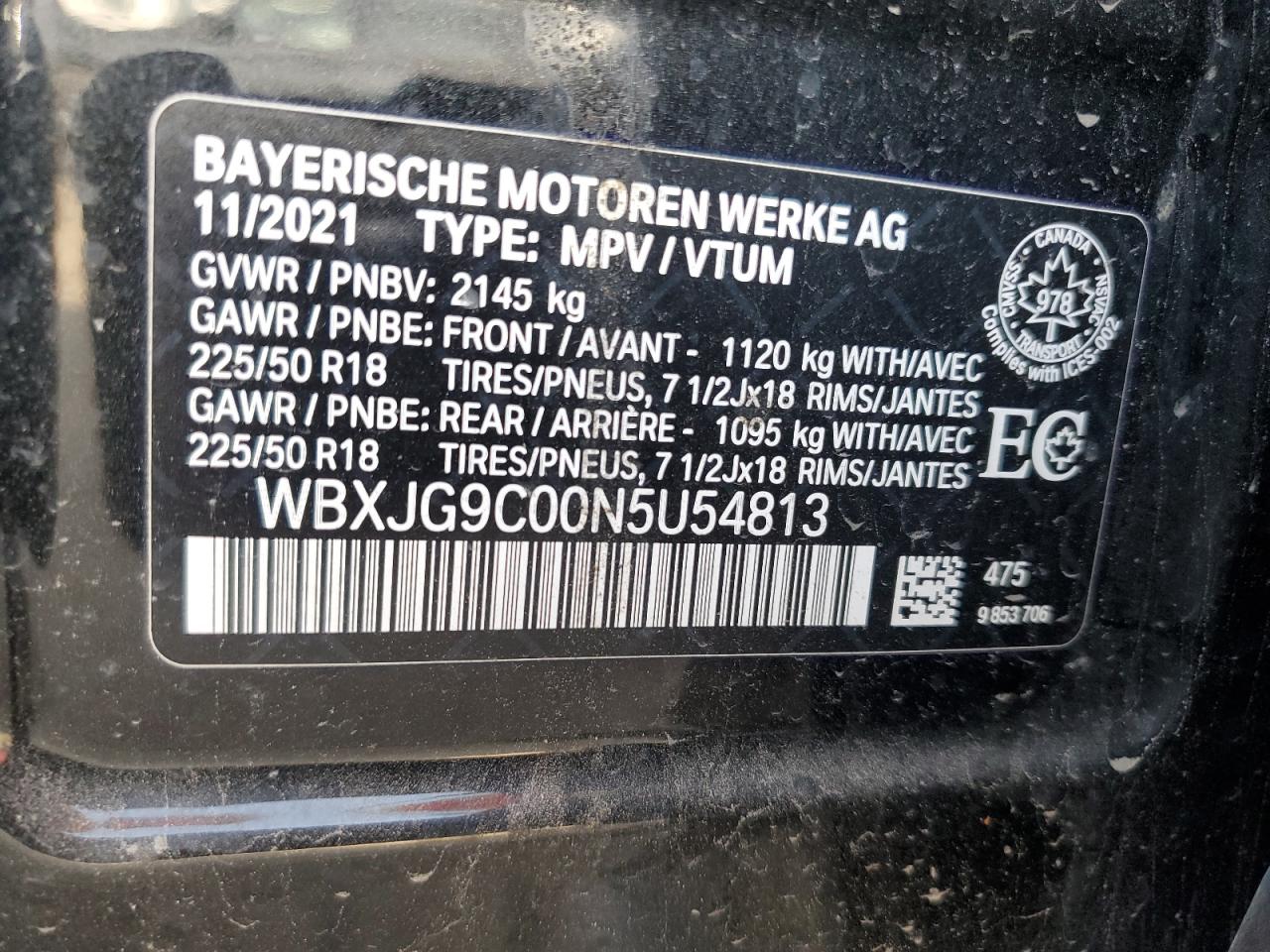 WBXJG9C00N5U54813 2022 BMW X1 xDrive28I