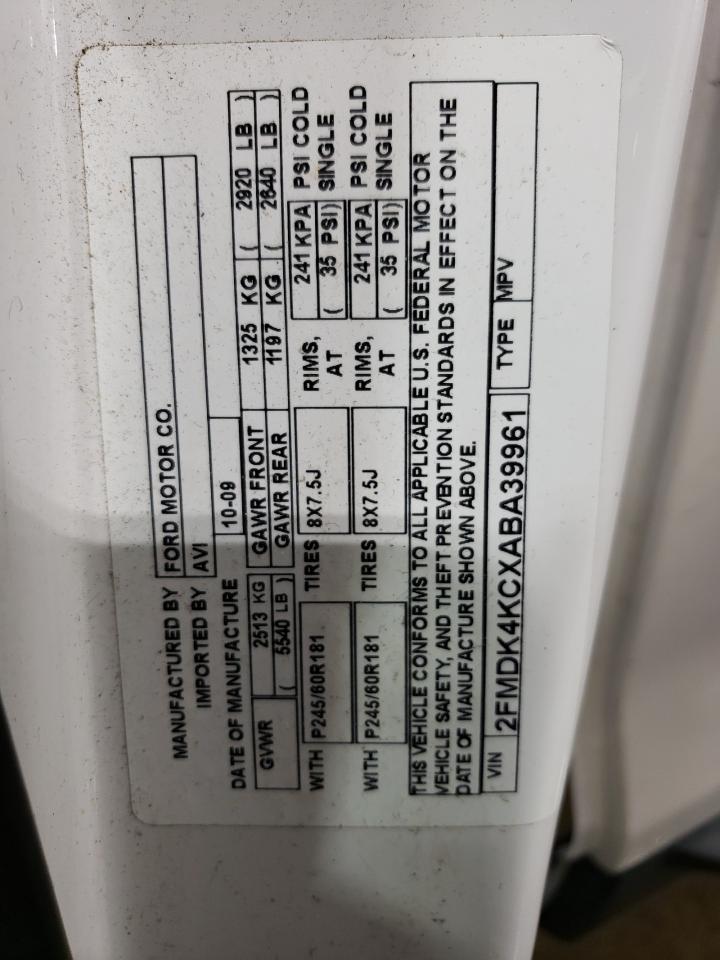 2010 Ford Edge Limited VIN: 2FMDK4KCXABA39961 Lot: 72846584