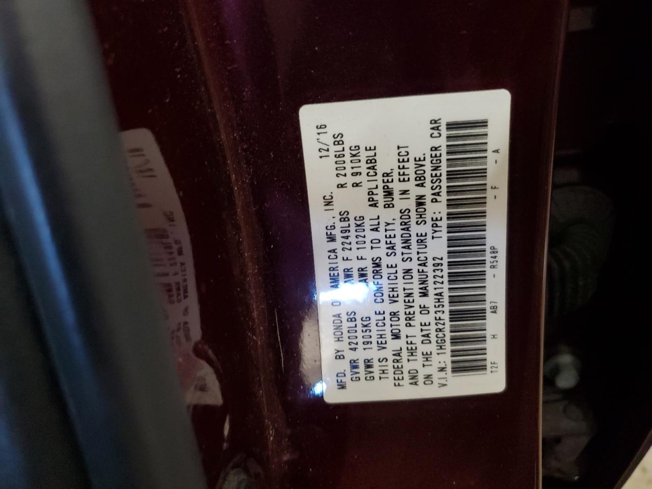 1HGCR2F35HA122392 2017 Honda Accord Lx