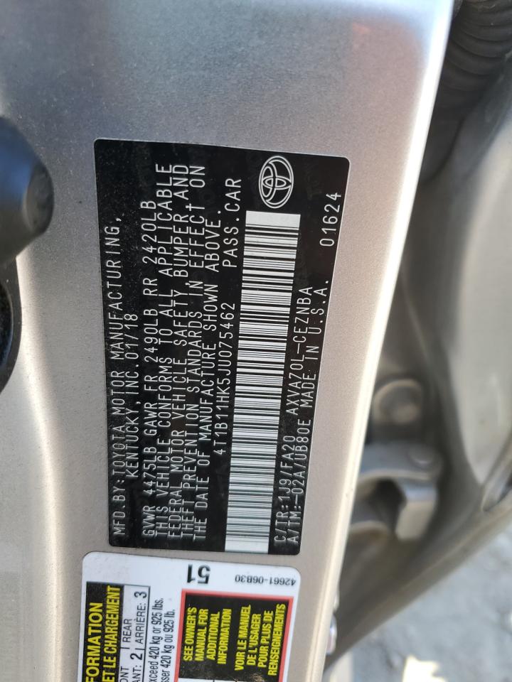 4T1B11HK5JU075462 2018 Toyota Camry L