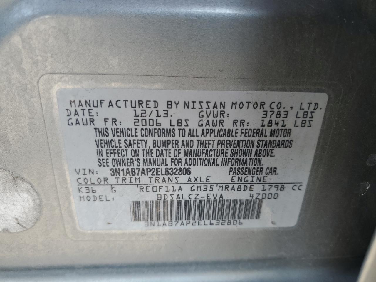 3N1AB7AP2EL632806 2014 Nissan Sentra S