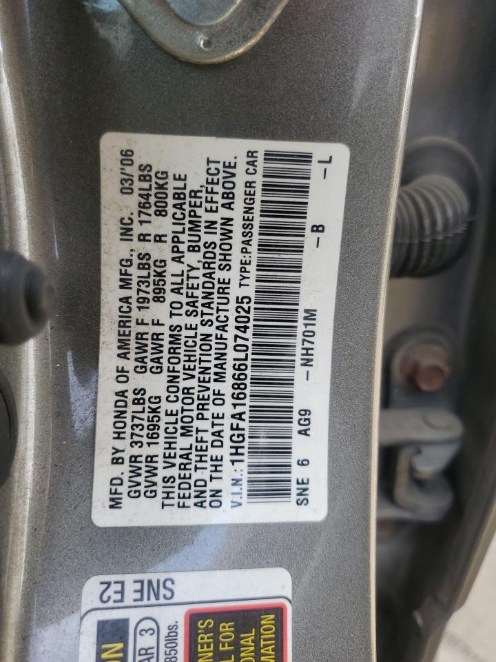 1HGFA16866L074025 2006 Honda Civic Ex