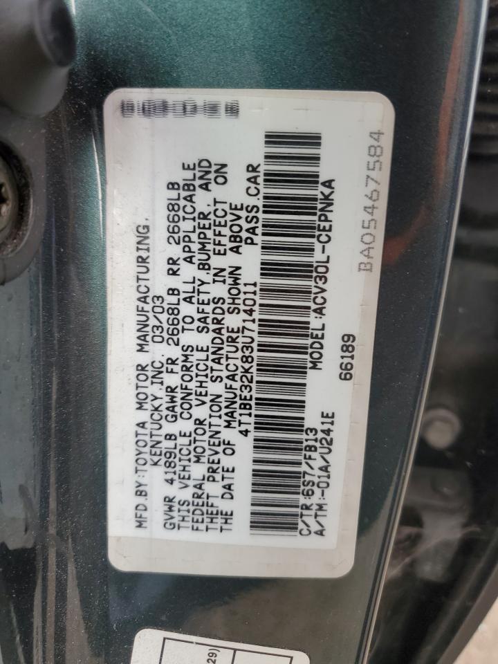 4T1BE32K83U714011 2003 Toyota Camry Le