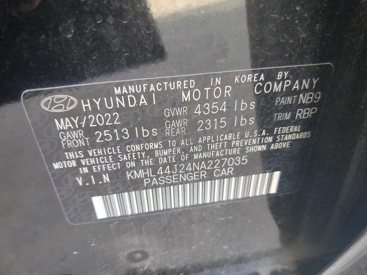 2022 Hyundai Sonata Sel Plus VIN: KMHL44J24NA227035 Lot: 72222254