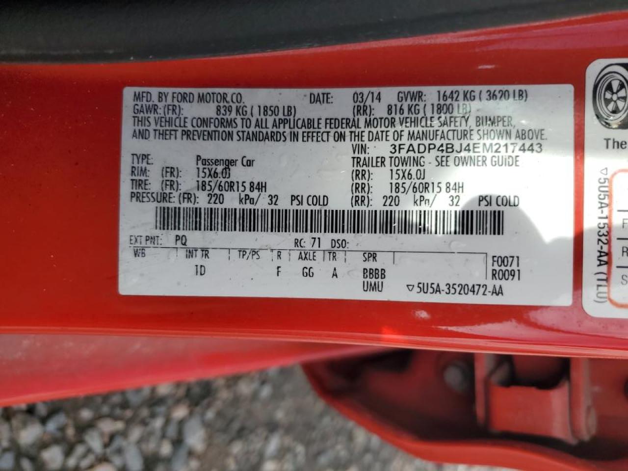 3FADP4BJ4EM217443 2014 Ford Fiesta Se