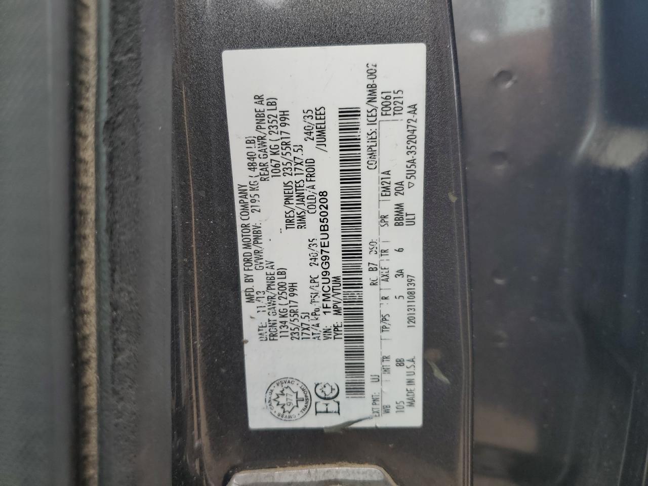 1FMCU9G97EUB50208 2014 Ford Escape Se