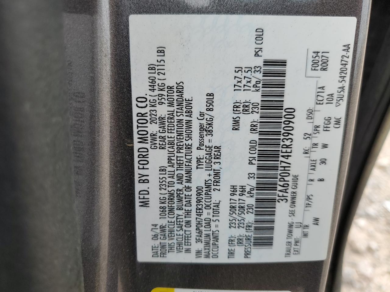 3FA6P0H74ER390900 2014 Ford Fusion Se