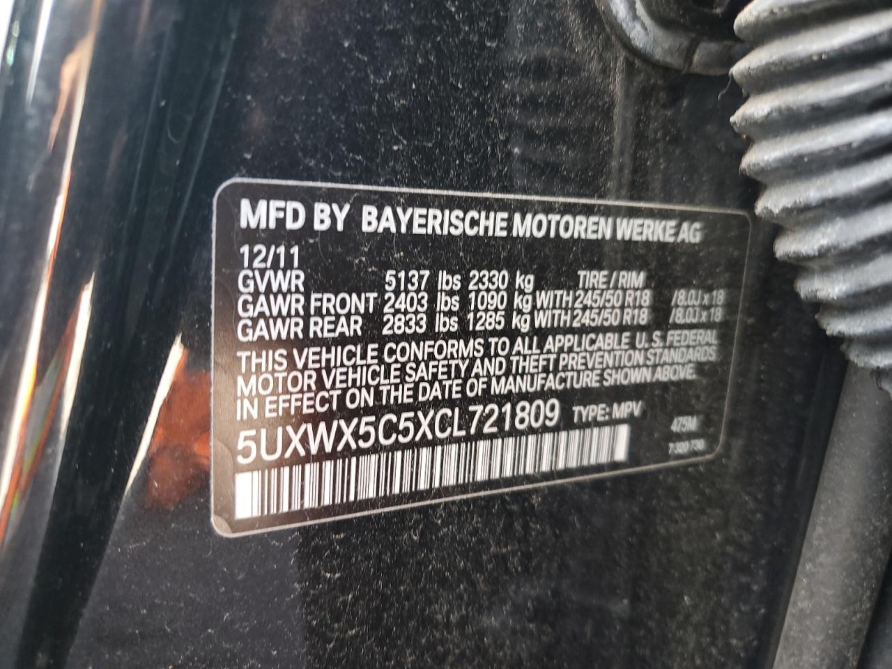 5UXWX5C5XCL721809 2012 BMW X3 xDrive28I