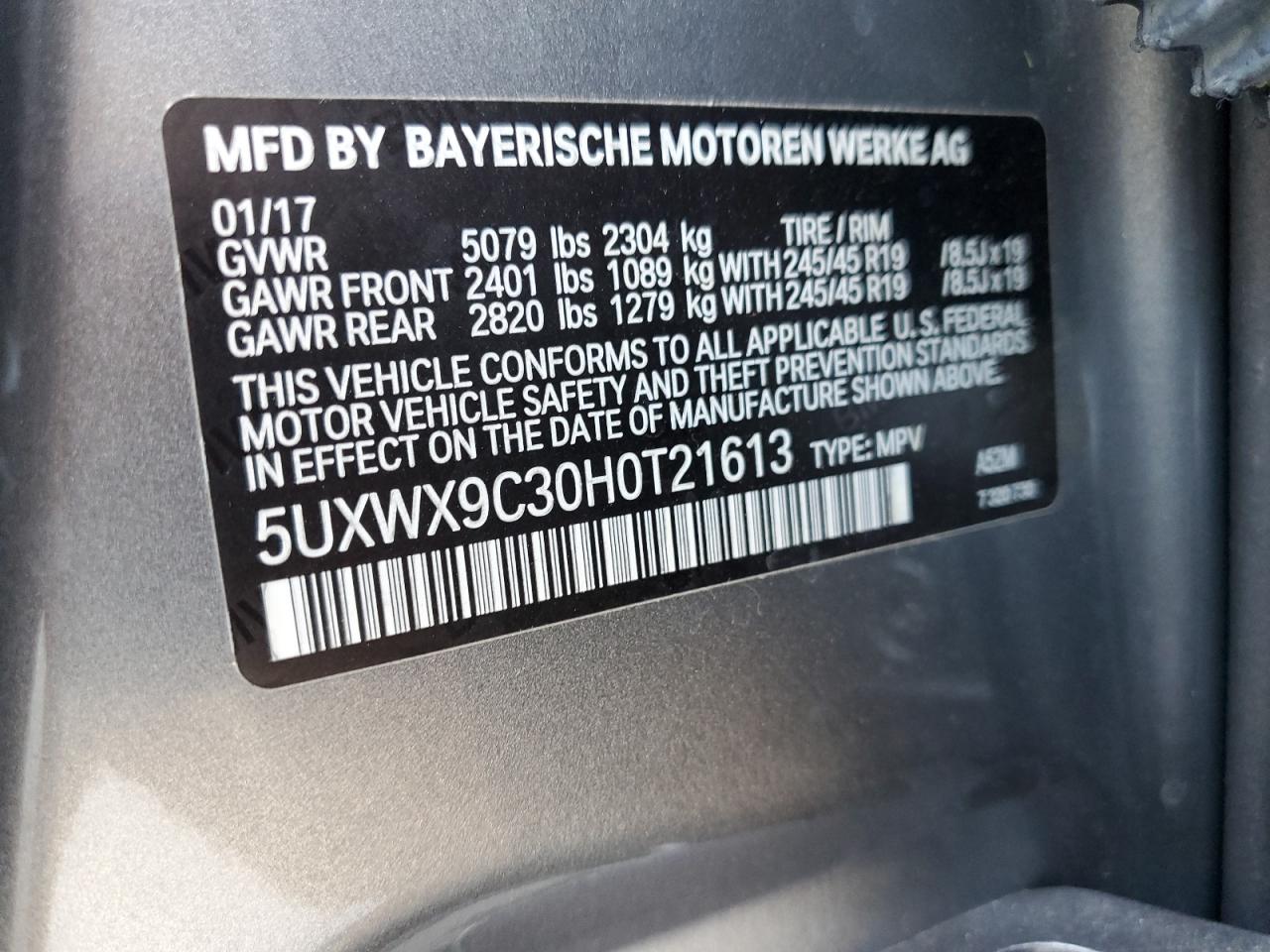 5UXWX9C30H0T21613 2017 BMW X3 xDrive28I