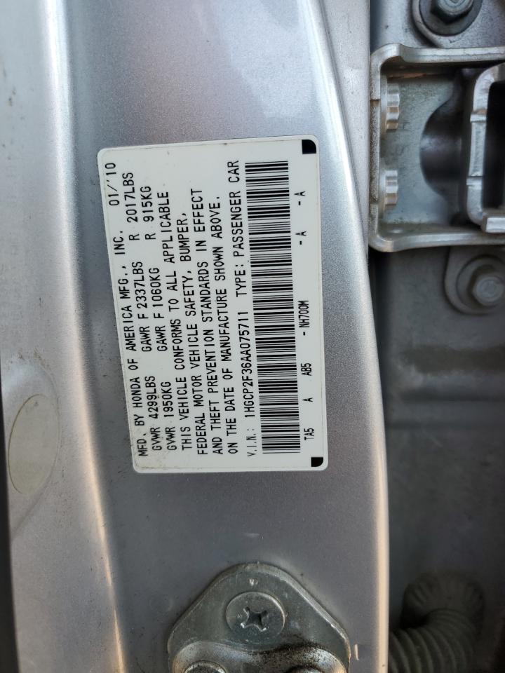 1HGCP2F36AA075711 2010 Honda Accord Lx