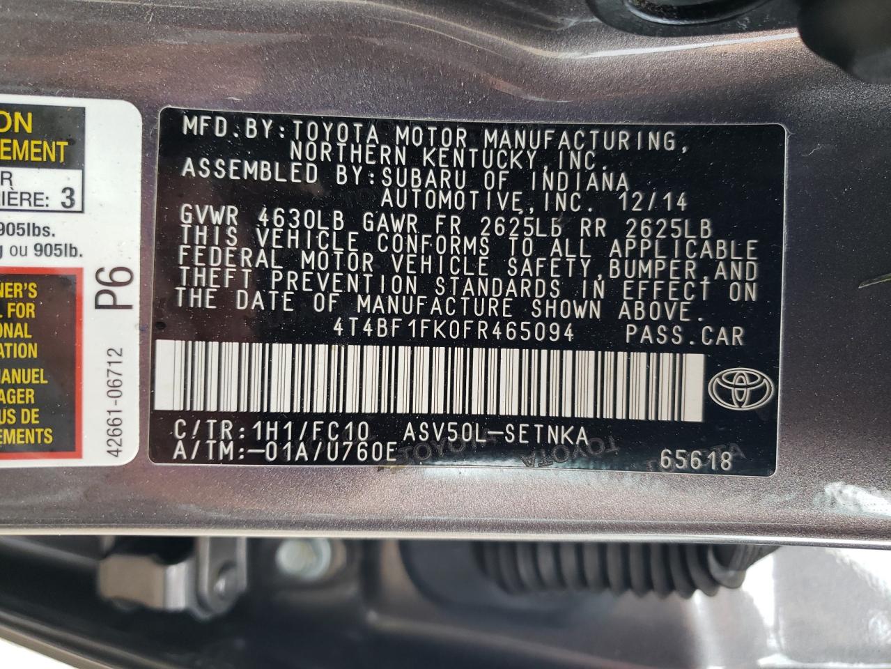 4T4BF1FK0FR465094 2015 Toyota Camry Le