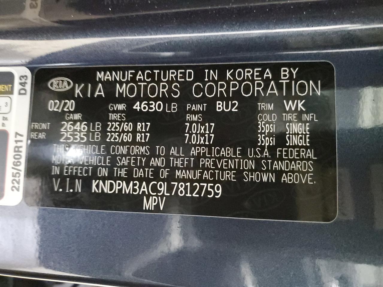 KNDPM3AC9L7812759 2020 Kia Sportage Lx