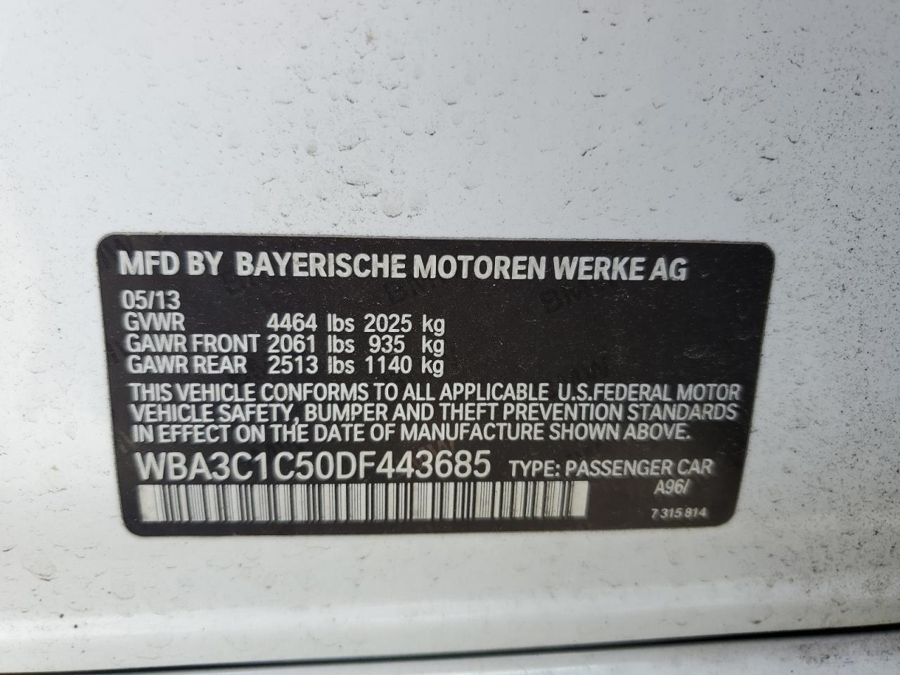 WBA3C1C50DF443685 2013 BMW 328 I Sulev