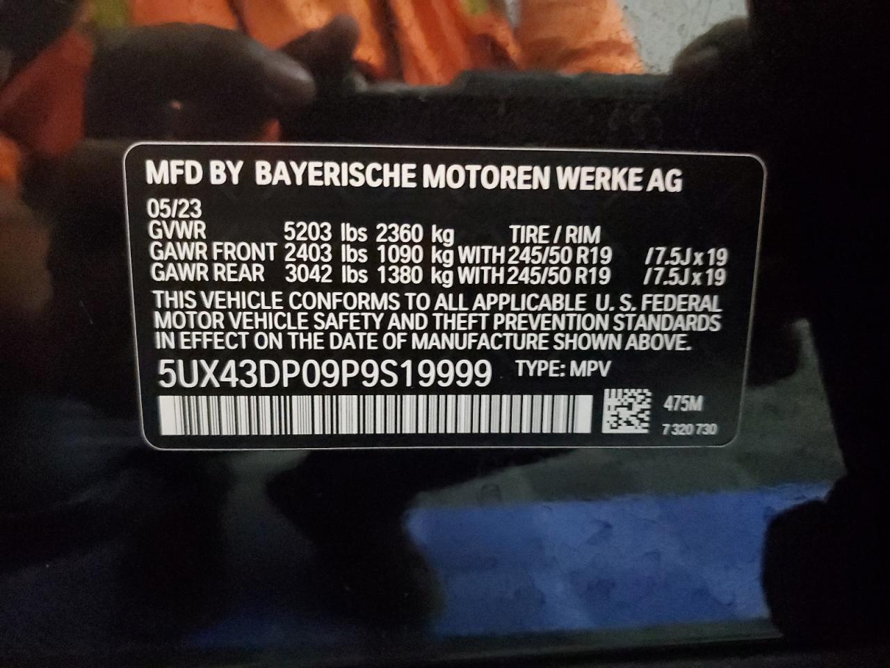 5UX43DP09P9S19999 2023 BMW X3 Sdrive30I