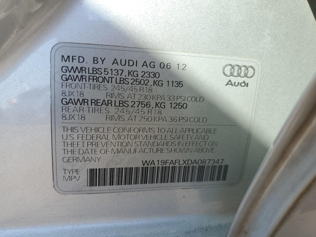 WA19FAFLXDA087347 2013 Audi A4 Allroad Premium