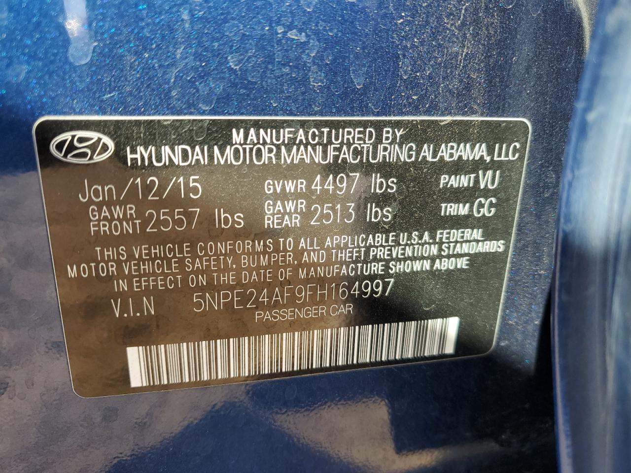 5NPE24AF9FH164997 2015 HYUNDAI SONATA - Image 14